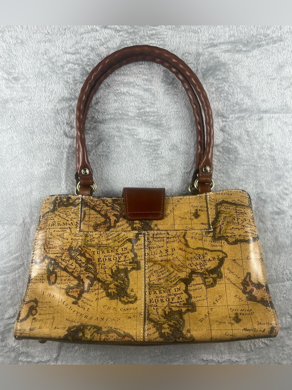 Patricia Nash Rienzo European Map Leather Satchel Bag Handbag - Picture 2 of 9